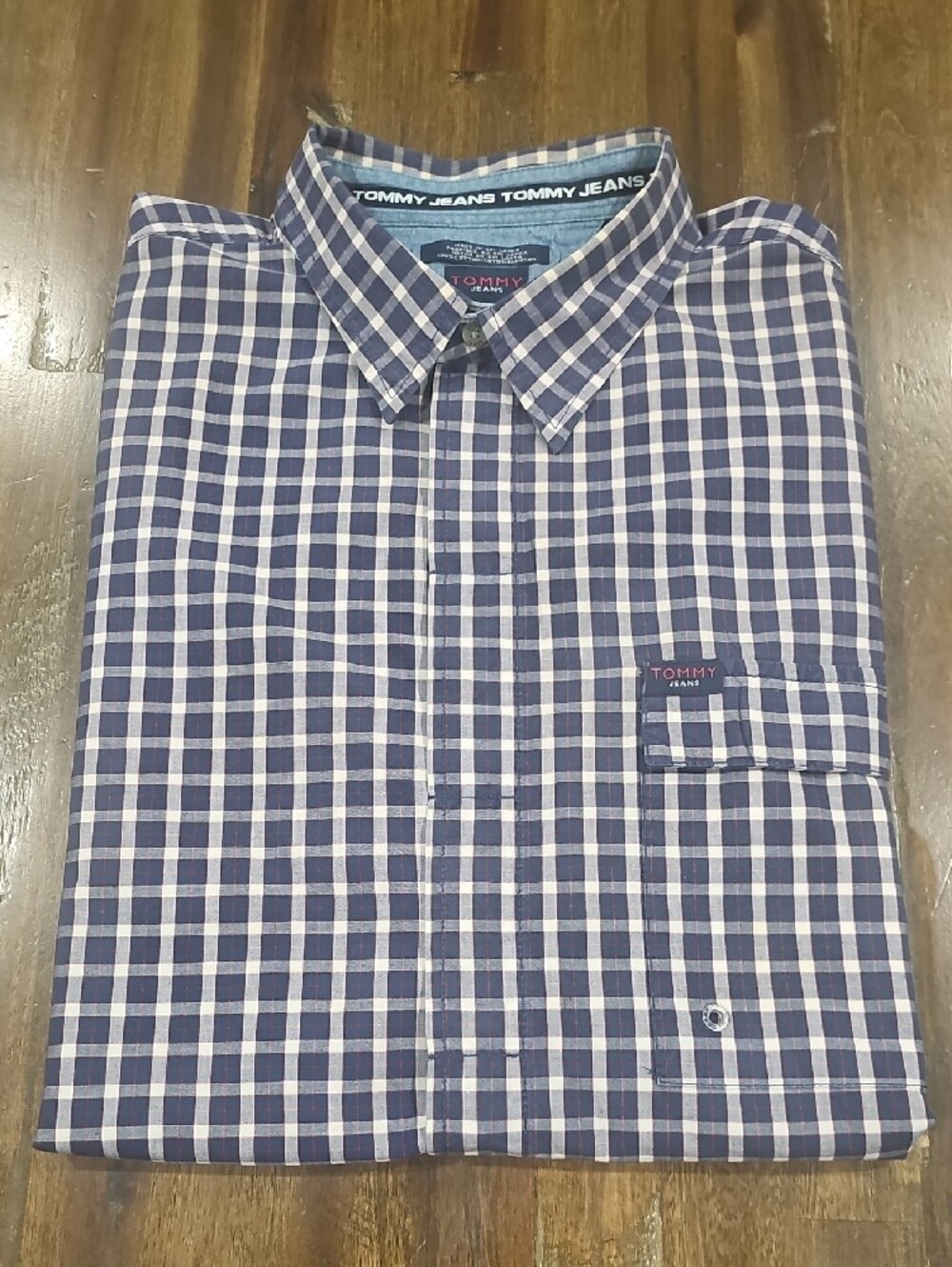 Tommy Jeans By Tommy Hilfiger Navy and White Plaid Button-Down Shirt